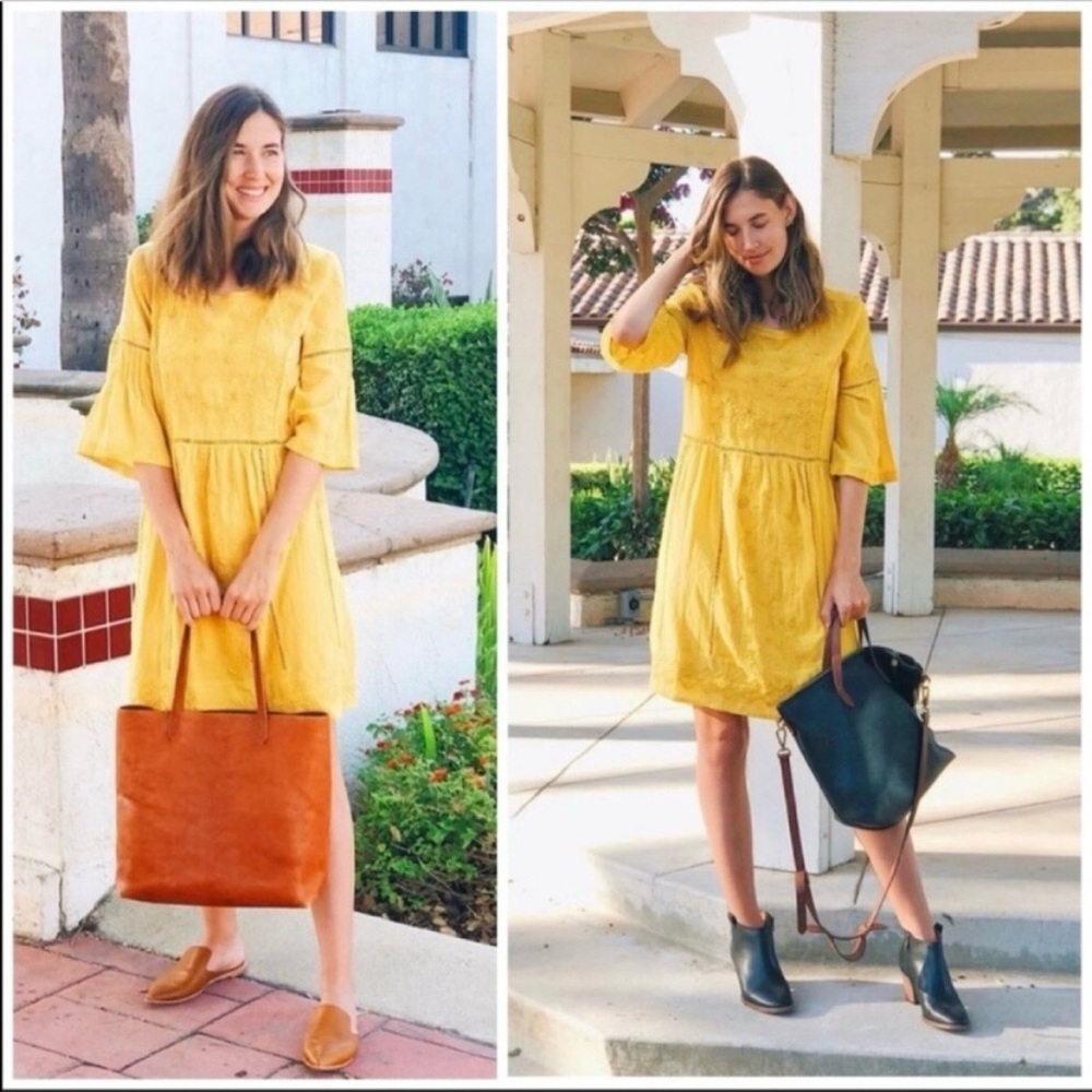 ANTHROPOLOGIE Akemi + Kim Dress Mustard XS Embroidered Boho